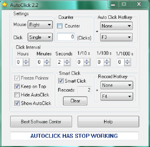 Giao diện phần mềm auto click 2.2